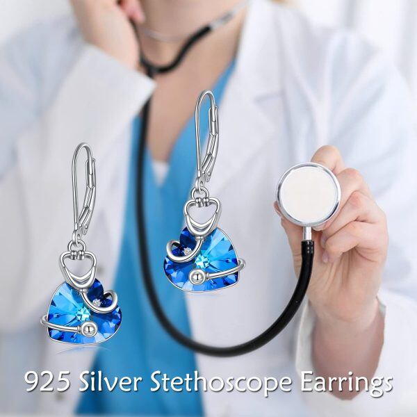 Sterling Silver Stethoscope Heart Earrings-3