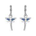 wholesale 925 Sterling Silver Blue Crystal Dragonfly Dangle Earrings for Women-0-0