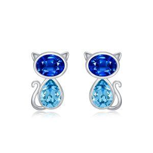 Sterling Silver Cat Stud Earrings-0