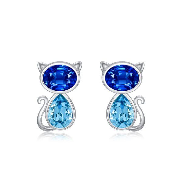 Sterling Silver Cat Stud Earrings-0