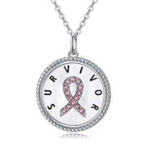 Sterling Silver Breast Ovarian Cancer Necklace-0