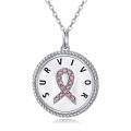 wholesale 925 Sterling Silver Pink Crystal Ribbon Survivor Pendant Necklace for Breast & Ovarian Cancer Awareness-0-0