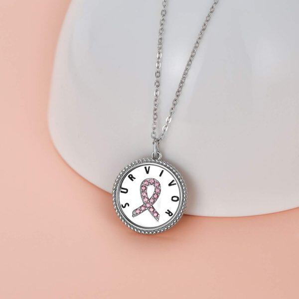 Sterling Silver Breast Ovarian Cancer Necklace-3