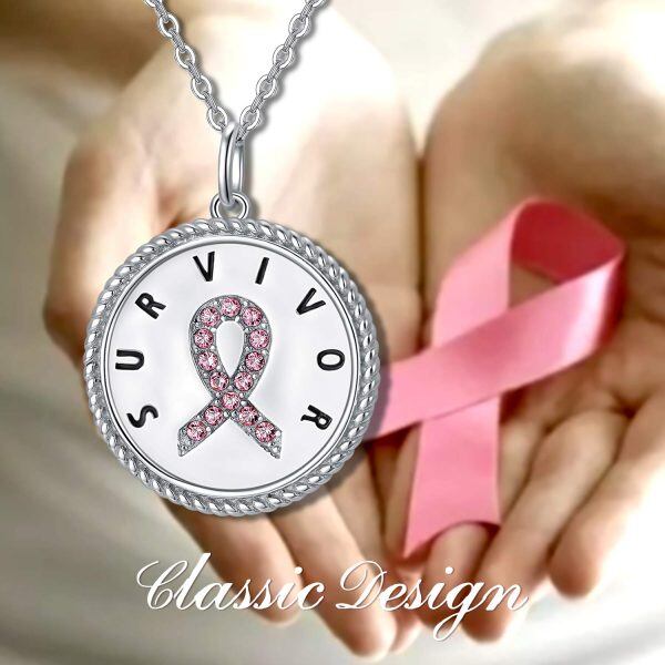 Sterling Silver Breast Ovarian Cancer Necklace-5