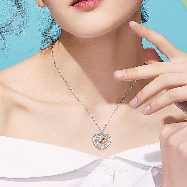 Sterling Silver Wolf Girl Heart Necklace-1