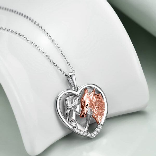 Sterling Silver Wolf Girl Heart Necklace-2