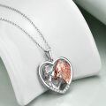 wholesale 925 Sterling Silver 925 Wolf Girl Heart Pendant Necklace for Women-0-2