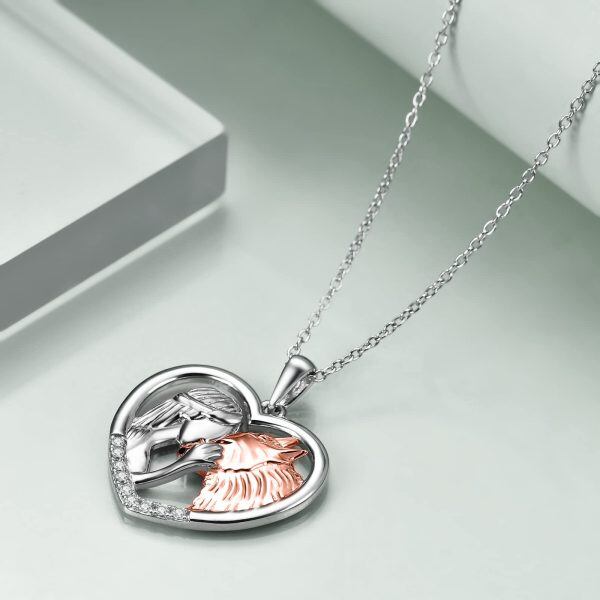 Sterling Silver Wolf Girl Heart Necklace-3