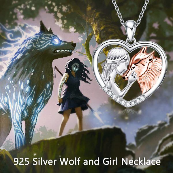 Sterling Silver Wolf Girl Heart Necklace-5