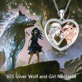 wholesale 925 Sterling Silver 925 Wolf Girl Heart Pendant Necklace for Women-0-5