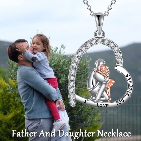 Sterling Silver Father Daughter Heart Necklace-5