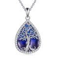 wholesale 925 Sterling Silver Blue Enamel Tree of Life Teardrop Pendant Necklace for Women-0-0
