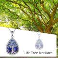 wholesale 925 Sterling Silver Blue Enamel Tree of Life Teardrop Pendant Necklace for Women-0-4