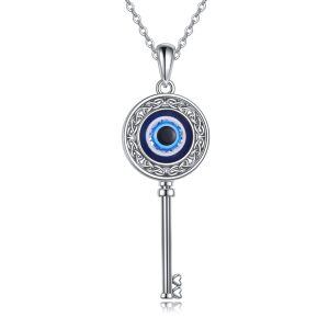 Sterling Silver Evil Eye Key Necklace-0