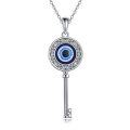 wholesale 925 Sterling Silver Blue Evil Eye Key Pendant Necklace for Women Girls-0-0