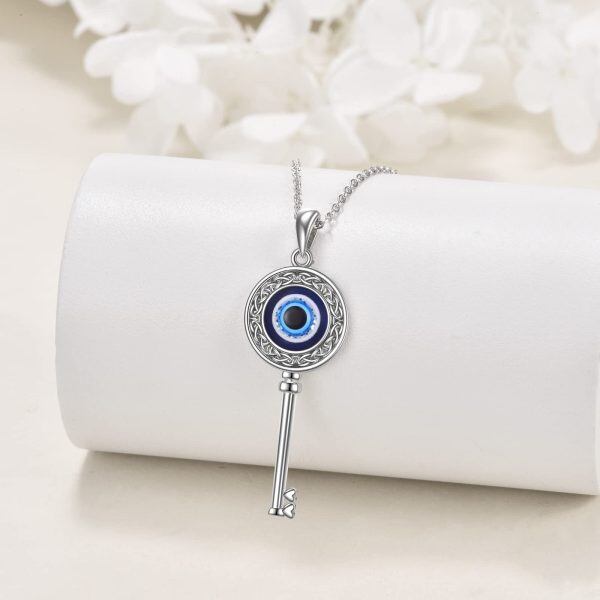 Sterling Silver Evil Eye Key Necklace-1