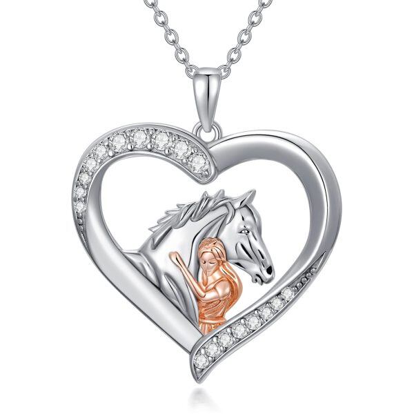 Sterling Silver Horse And Girl Heart Necklace-0