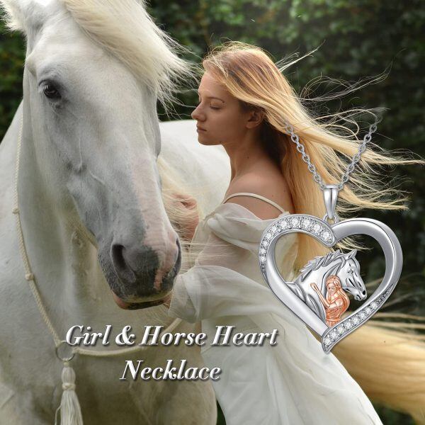 Sterling Silver Horse And Girl Heart Necklace-1