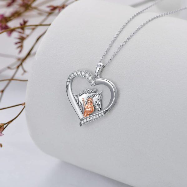 Sterling Silver Horse And Girl Heart Necklace-2