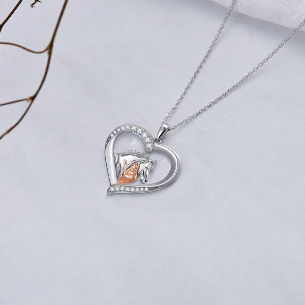 Sterling Silver Horse And Girl Heart Necklace-4