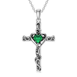 Sterling Silver Cross Heart Necklace-0