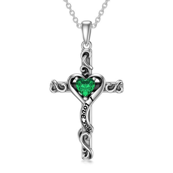 Sterling Silver Cross Heart Necklace-0