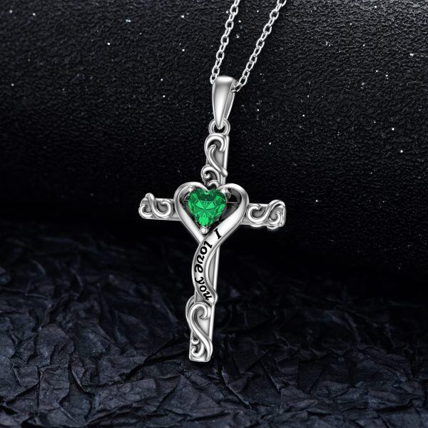 Sterling Silver Cross Heart Necklace-2