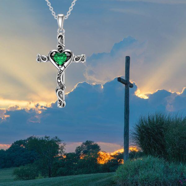 Sterling Silver Cross Heart Necklace-3