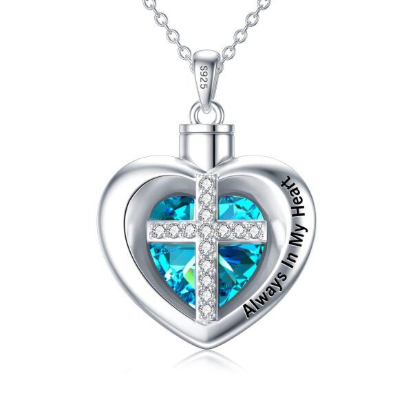 Sterling Silver Cross Heart Urn Necklace-0