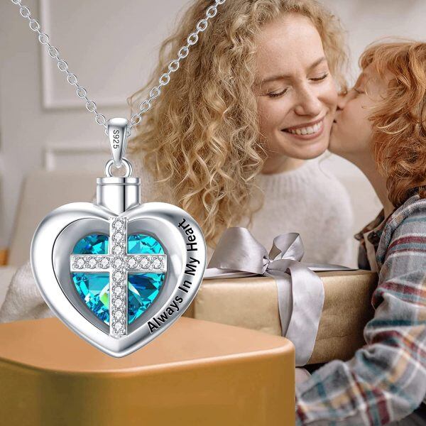 Sterling Silver Cross Heart Urn Necklace-1