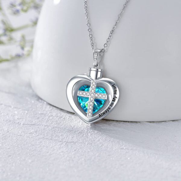 Sterling Silver Cross Heart Urn Necklace-4