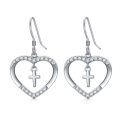 wholesale 925 Sterling Silver Heart Cross Dangle Earrings with Cubic Zirconia for Women-0-0