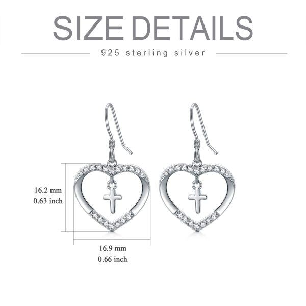 Sterling Silver Heart Cross Dangle Earrings-2