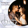 wholesale 925 Sterling Silver Heart Cross Dangle Earrings with Cubic Zirconia for Women-0-5