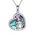 wholesale 925 Sterling Silver Abalone Shell Mother & Child Frog Heart Pendant Necklace for Women-0-0