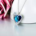 wholesale 925 Sterling Silver Blue Crystal Heart I love you forever Pendant Necklace for Women-0-1