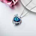 wholesale 925 Sterling Silver Blue Crystal Heart I love you forever Pendant Necklace for Women-0-2