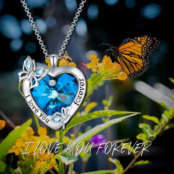 Sterling Silver Butterfly Heart Necklace-5