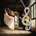 wholesale 925 Sterling Silver Musical Note Ballerina Pendant Necklace for Women - Gold & White Tone-0-5