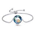 wholesale 925 Sterling Silver Charm Bracelet with Three Sisters Figurine and Blue Crystals - Adjustable Size  for Women-0-0