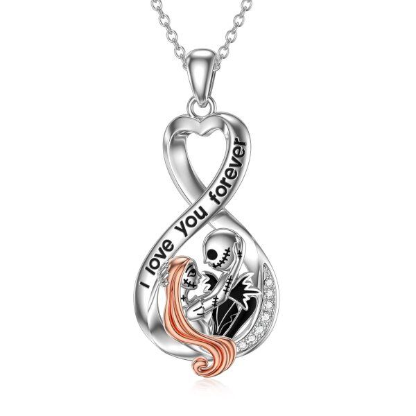 Sterling Silver Infinity Heart Skull Necklace-0