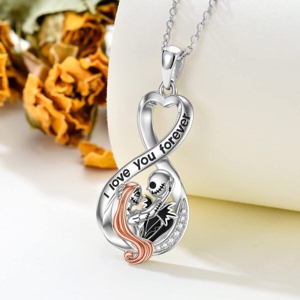 Sterling Silver Infinity Heart Skull Necklace-3