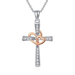 Sterling Silver Cross Heart Necklace-0