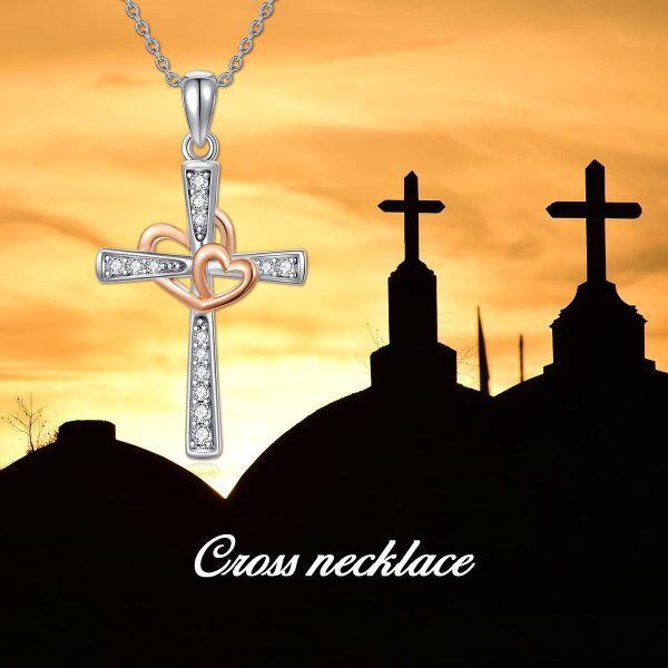 Sterling Silver Cross Heart Necklace-2