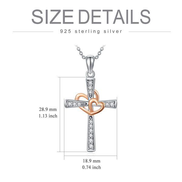 Sterling Silver Cross Heart Necklace-3