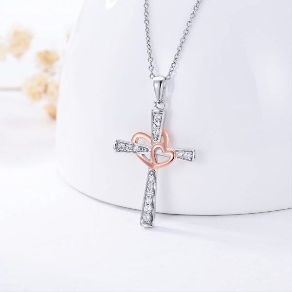 Sterling Silver Cross Heart Necklace-4