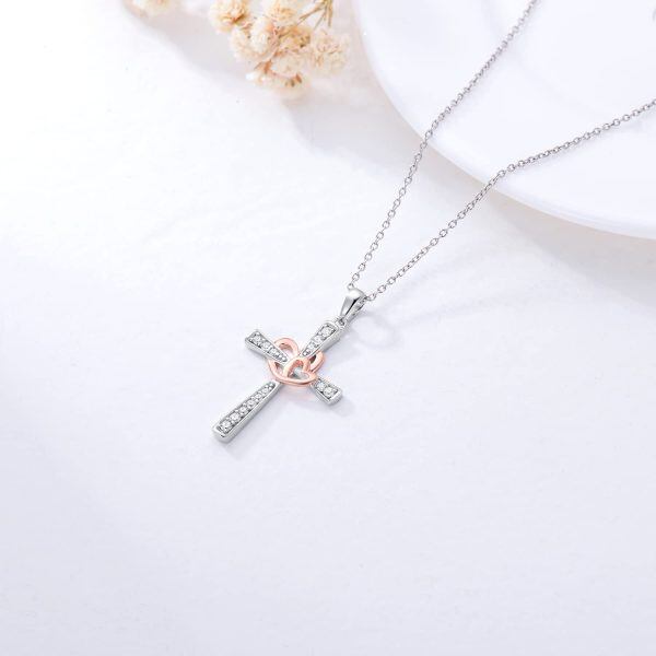 Sterling Silver Cross Heart Necklace-5