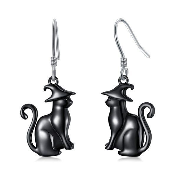 Sterling Silver Black Cat Earrings-0