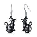 wholesale 925 Sterling Silver Witch Cat Drop Earrings - Halloween Costume Accessories-0-0