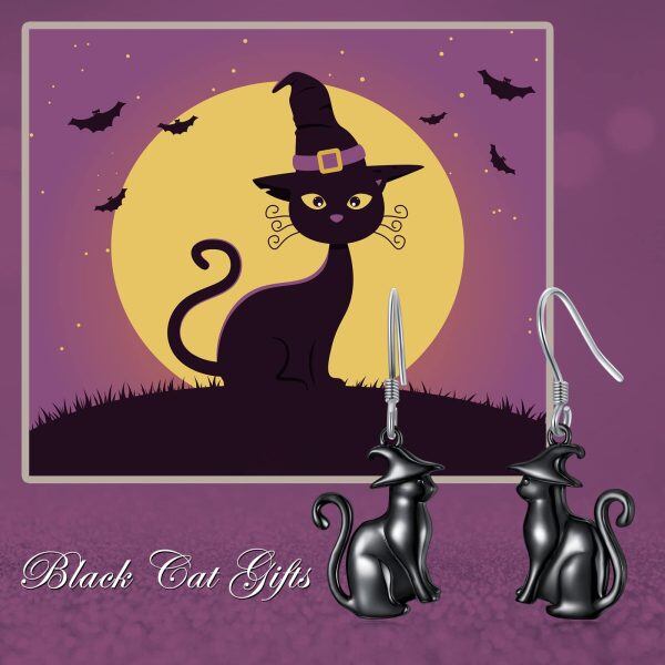 Sterling Silver Black Cat Earrings-1